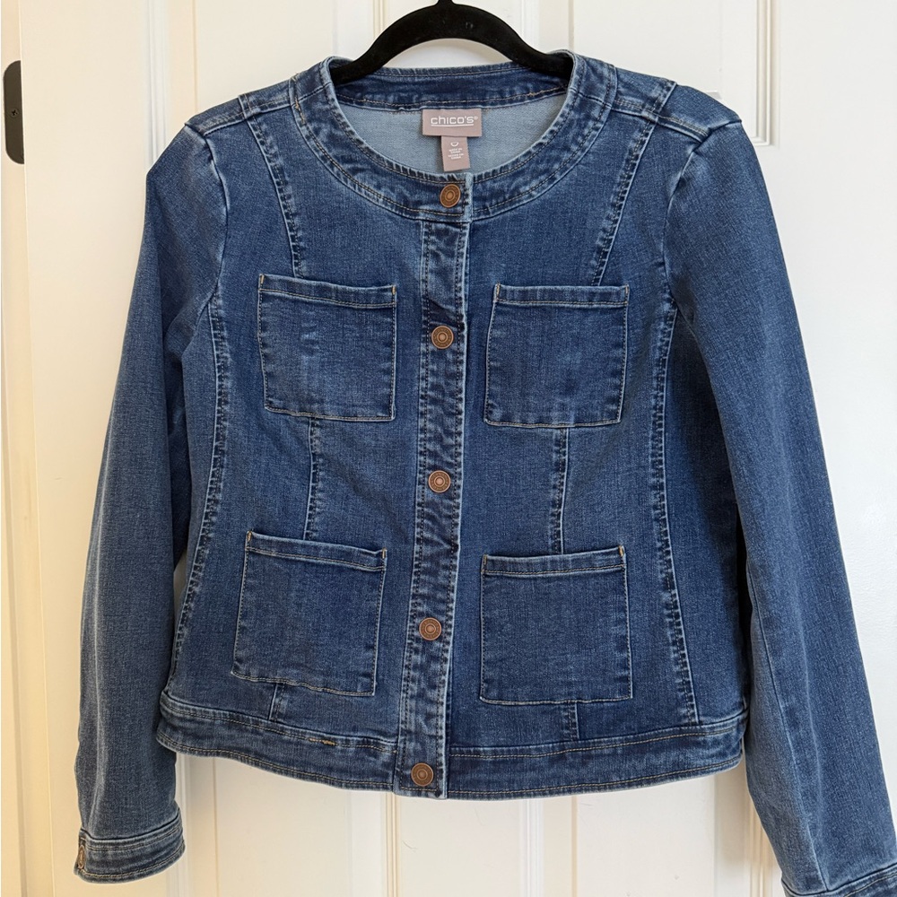 Chicos Womens Denim Jean Jacket‎ Small /Medium Open chicos size 0